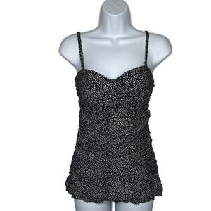 Shore Shapes Women’s Ruched Swimdress One-Piece Micro Polka Dot Black | Size 8